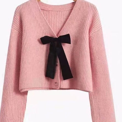 Bow Tie V-Neck Cropped Cardigan